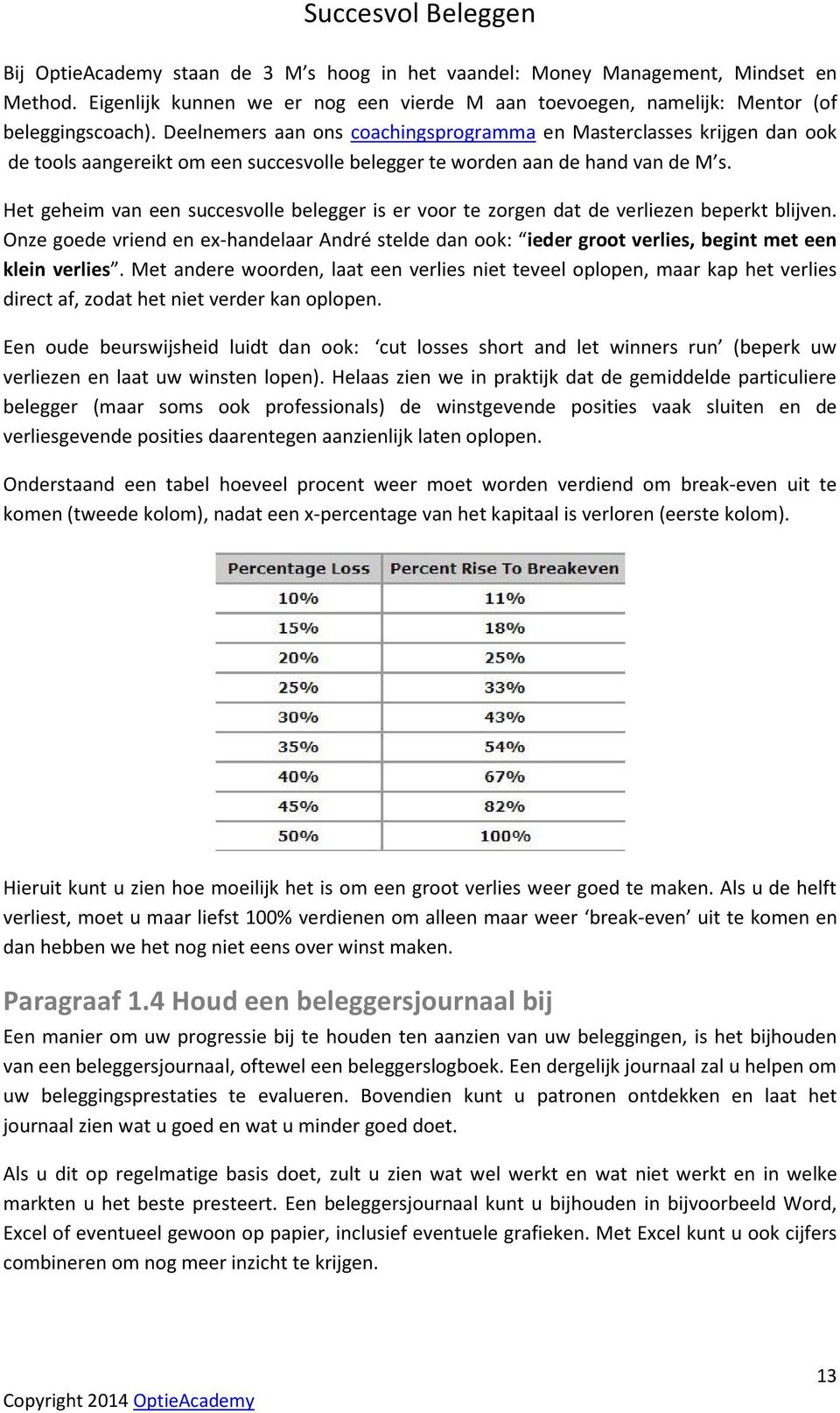 Het geheim van een succesvolle belegger is er voor te zorgen dat de verliezen beperkt blijven.