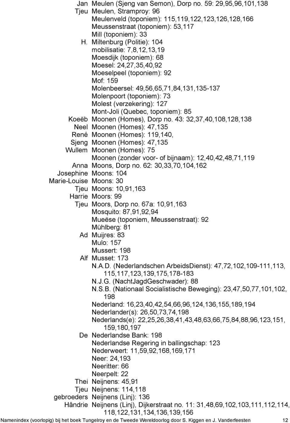 73 Molest (verzekering): 127 Mont-Joli (Quebec, toponiem): 85 Koeëb Moonen (Homes), Dorp no.