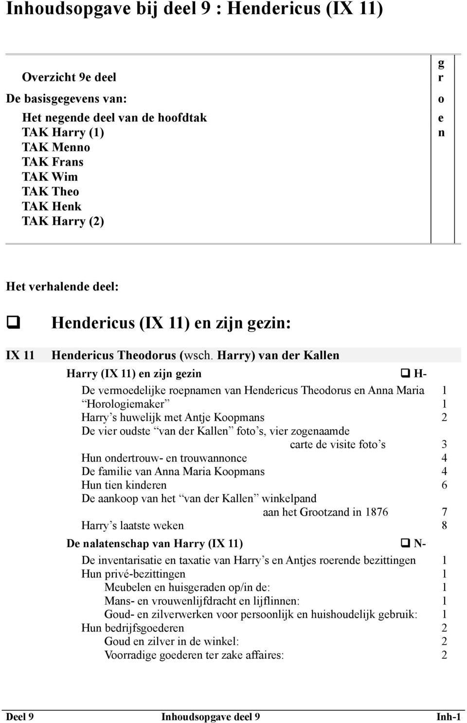 Harry) van der Kallen Harry (IX 11) en zijn gezin H- De vermoedelijke roepnamen van Hendericus Theodorus en Anna Maria 1 Horologiemaker 1 Harry s huwelijk met Antje Koopmans 2 De vier oudste van der