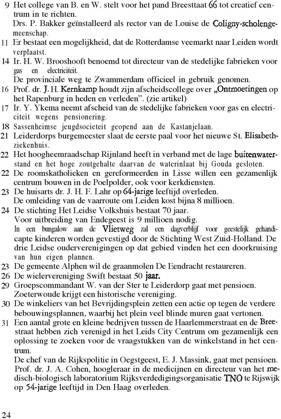 Brooshooft benoemd tot directeur van de stedelijke fabrieken voor gas en electriciteit. De provinciale weg te Zwammerdam officieel in gebruik genomen. Prof. dr. J. H.