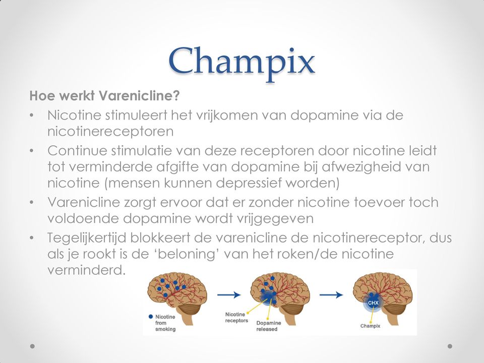 door nicotine leidt tot verminderde afgifte van dopamine bij afwezigheid van nicotine (mensen kunnen depressief worden)