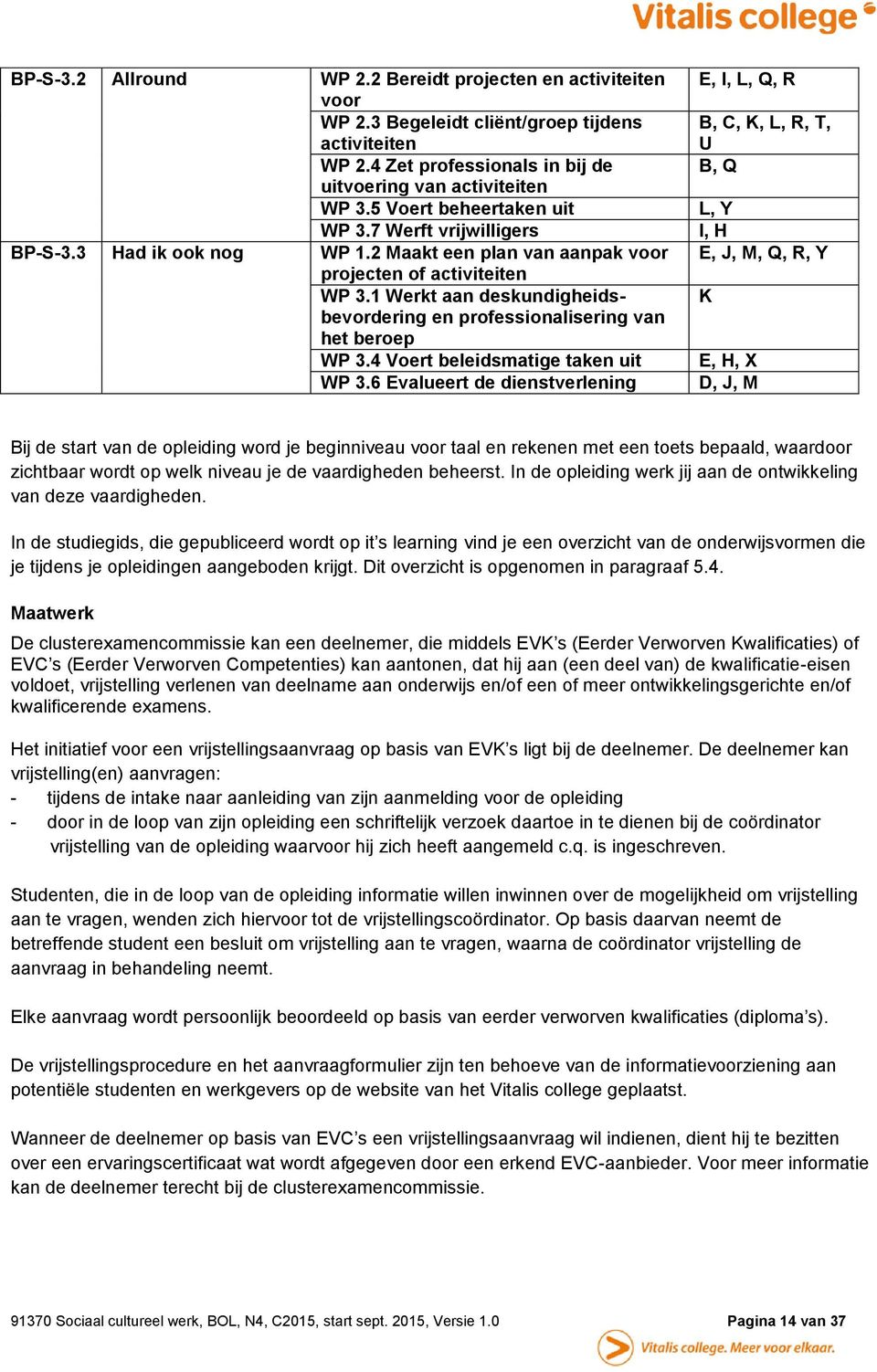 1 Werkt aan deskundigheidsbevordering en professionalisering van het beroep WP 3.4 Voert beleidsmatige taken uit WP 3.