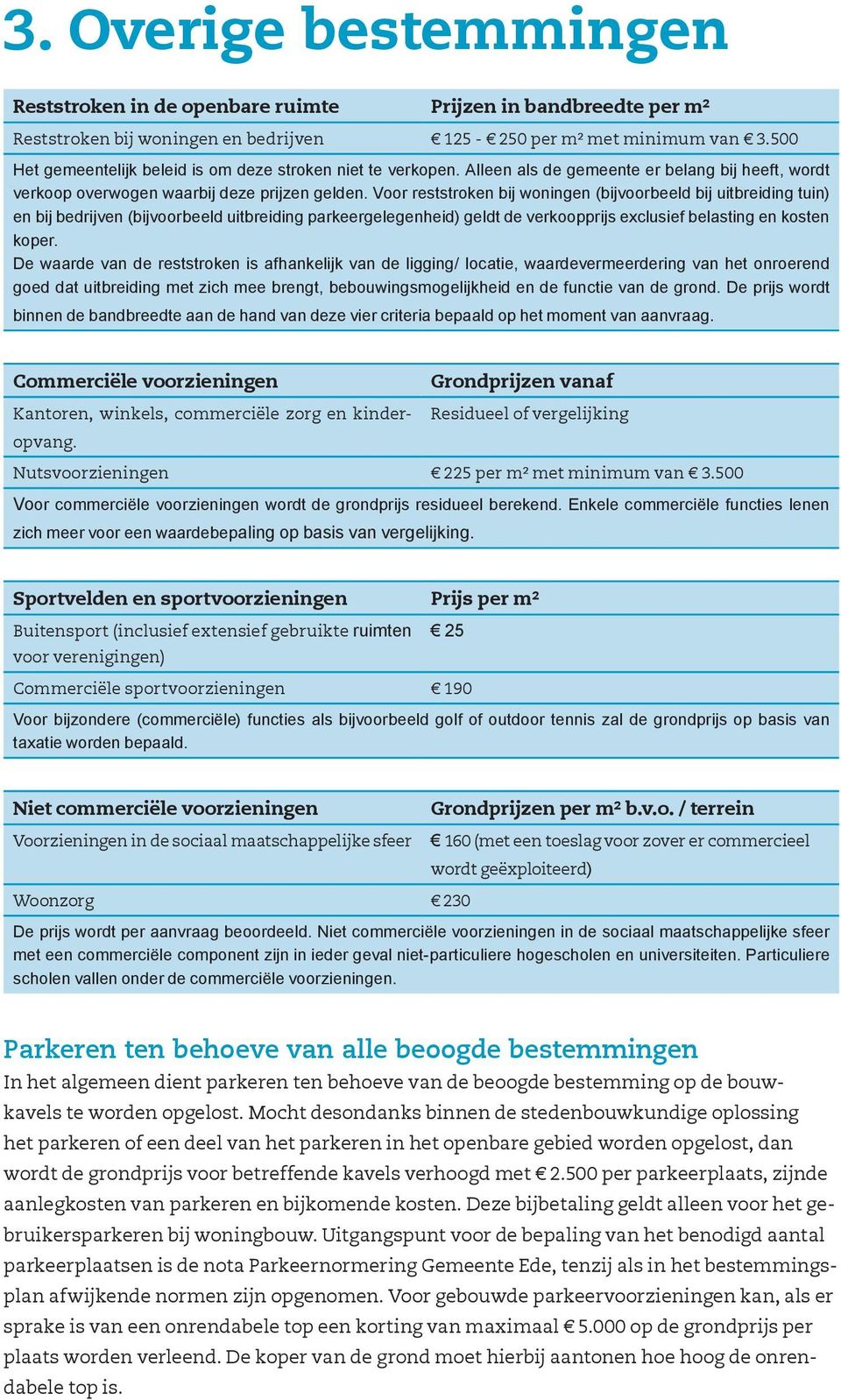 Voor reststroken bij woningen (bijvoorbeeld bij uitbreiding tuin) en bij bedrijven (bijvoorbeeld uitbreiding parkeergelegenheid) geldt de verkoopprijs exclusief belasting en kosten koper.