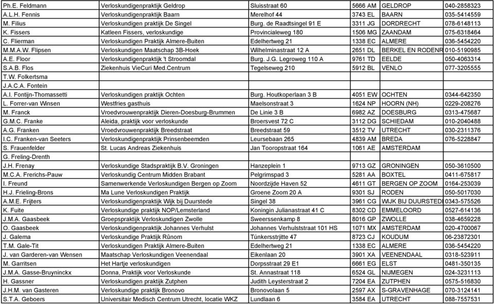 Flierman Verloskundigen Praktijk Almere-Buiten Edelhertweg 21 1338 EC ALMERE 036-5454220 M.M.A.W.