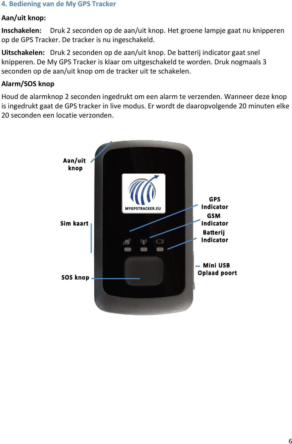 De My GPS Tracker is klaar om uitgeschakeld te worden. Druk nogmaals 3 seconden op de aan/uit knop om de tracker uit te schakelen.