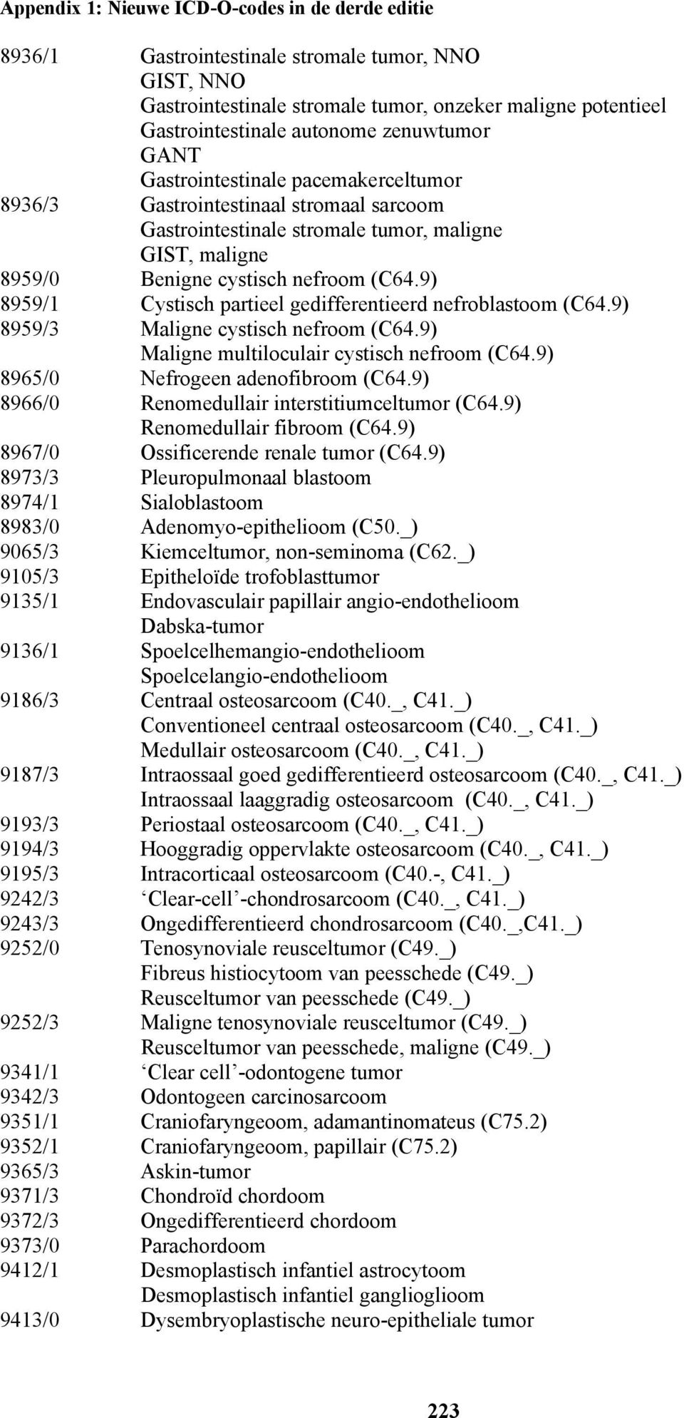 9) 8959/1 Cystisch partieel gedifferentieerd nefroblastoom (C64.9) 8959/3 Maligne cystisch nefroom (C64.9) Maligne multiloculair cystisch nefroom (C64.9) 8965/0 Nefrogeen adenofibroom (C64.