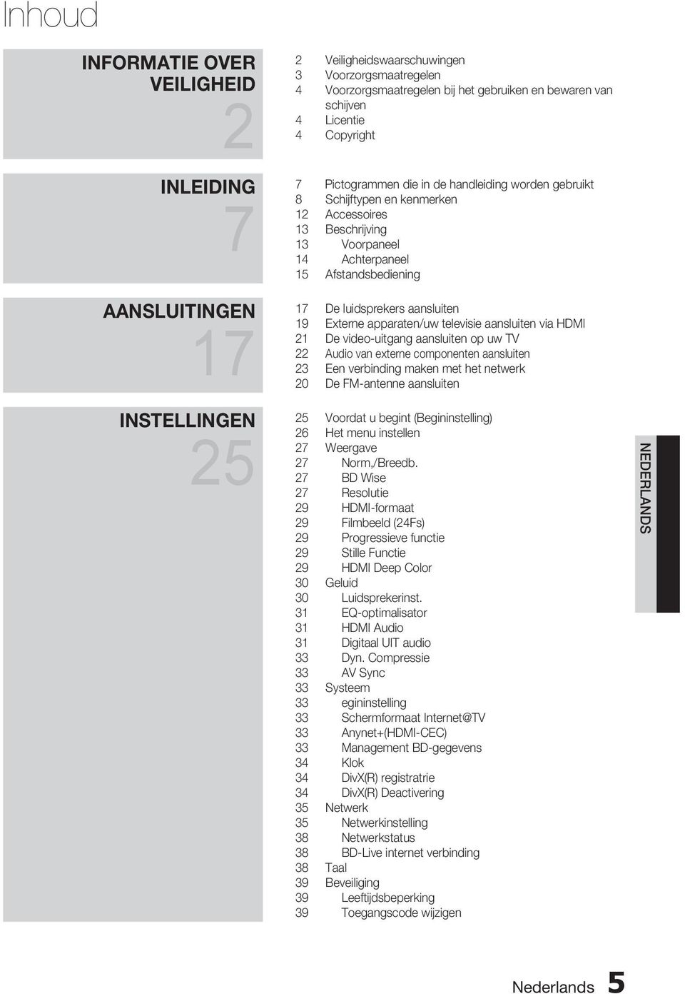 luidsprekers aansluiten 19 Externe apparaten/uw televisie aansluiten via HDMI 21 De video-uitgang aansluiten op uw TV 22 Audio van externe componenten aansluiten 23 Een verbinding maken met het