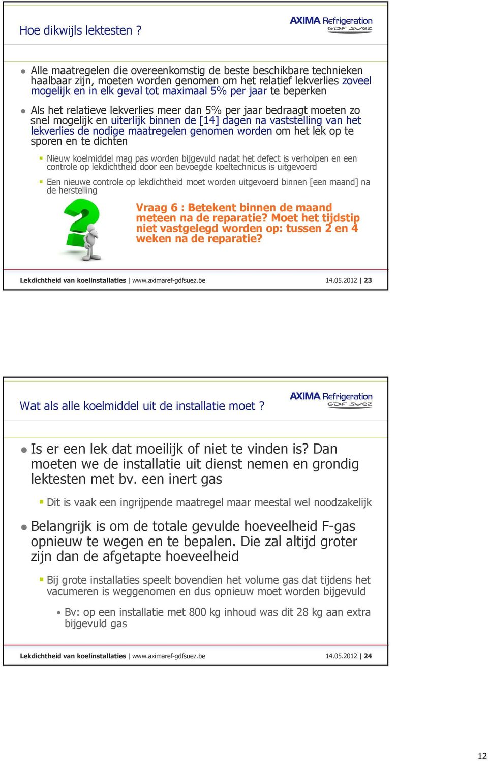 beperken Als het relatieve lekverlies meer dan 5% per jaar bedraagt moeten zo snel mogelijk en uiterlijk binnen de [14] dagen na vaststelling van het lekverlies de nodige maatregelen genomen worden