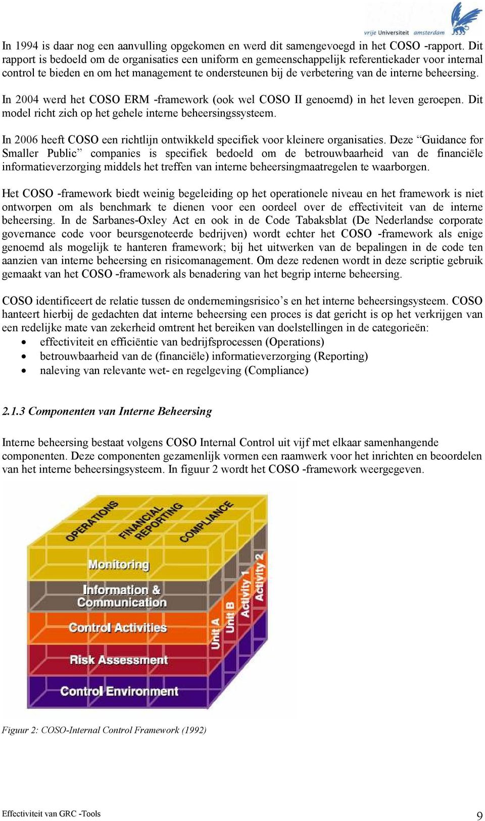 beheersing. In 2004 werd het COSO ERM -framework (ook wel COSO II genoemd) in het leven geroepen. Dit model richt zich op het gehele interne beheersingssysteem.
