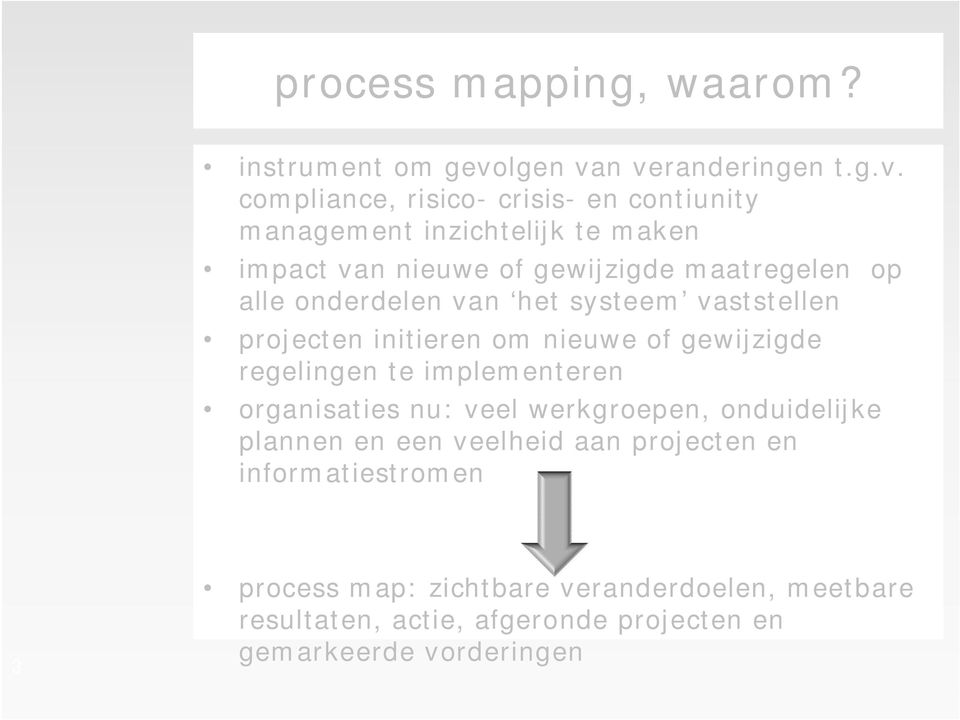 n veranderingen t.g.v. compliance, risico- crisis- en contiunity management inzichtelijk te maken impact van nieuwe of gewijzigde