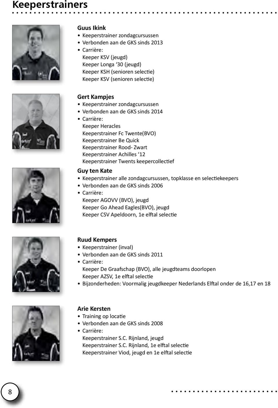 Keeperstrainer Achilles 12 Keeperstrainer Twents keepercollectief Guy ten Kate Keeperstrainer alle zondagcursussen, topklasse en selectiekeepers Verbonden aan de GKS sinds 2006 Carrière: Keeper AGOVV