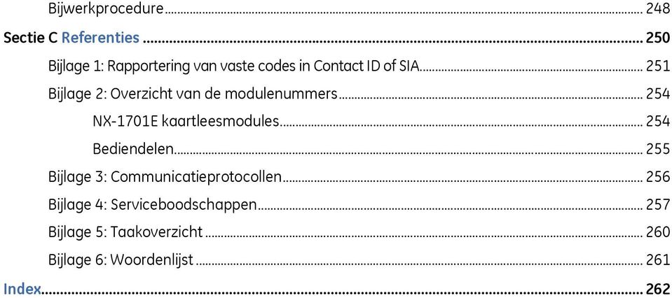 .. 251 Bijlage 2: Overzicht van de modulenummers... 254 NX-1701E kaartleesmodules.