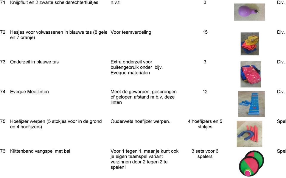 74 Eveque Meetlinten Meet de geworpen, gesprongen of gelopen afstand m.b.v. deze linten 12 Div.