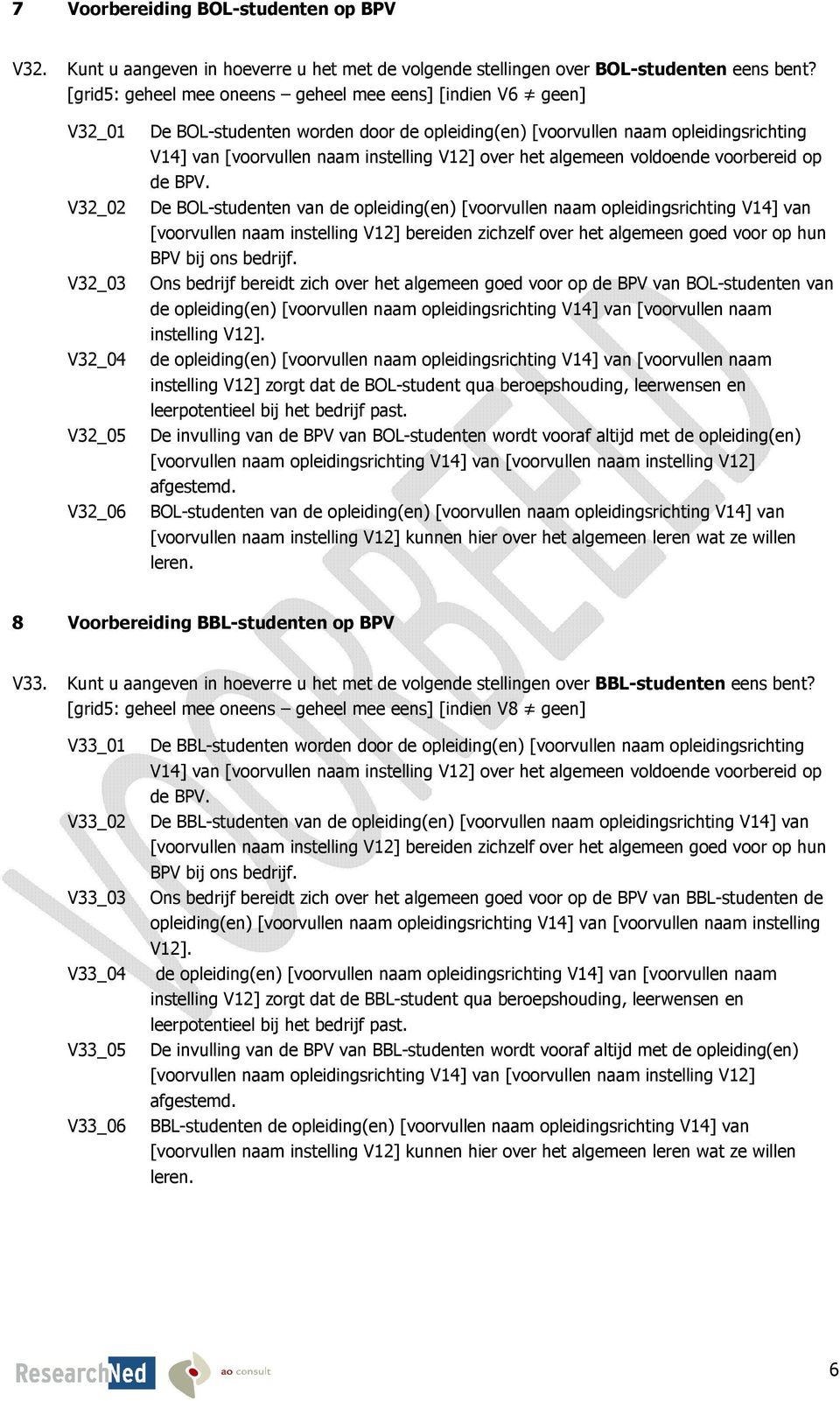 [voorvullen naam instelling V12] over het algemeen voldoende voorbereid op de BPV.