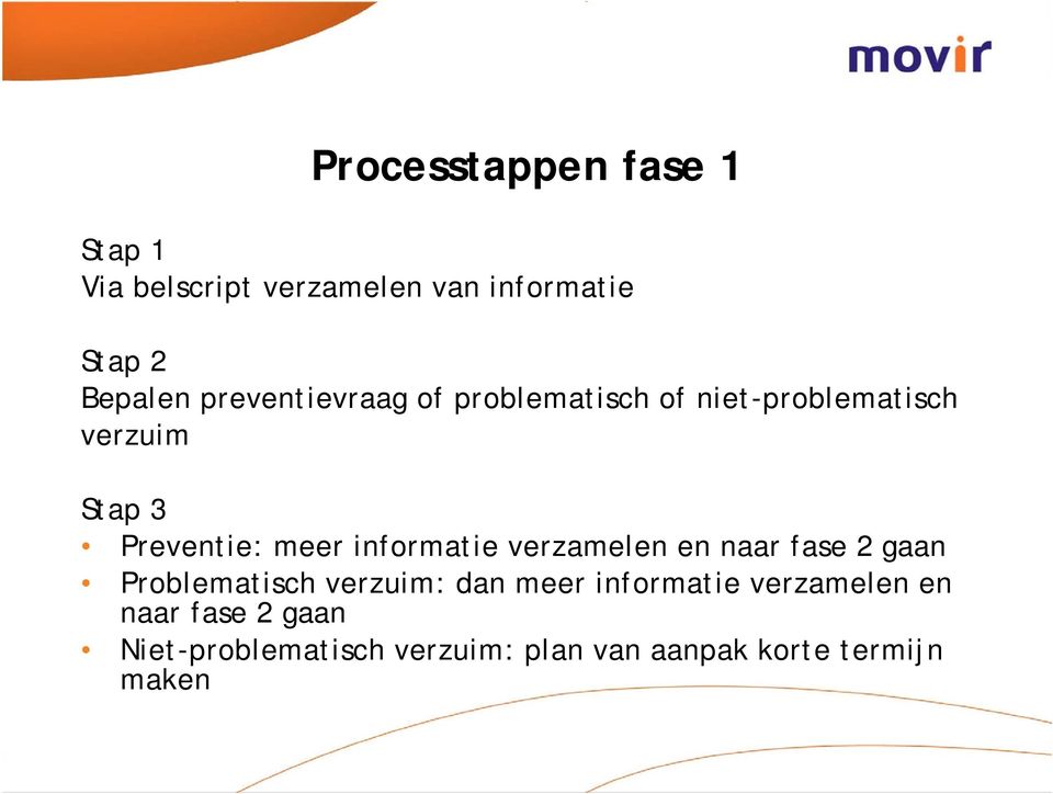 informatie verzamelen en naar fase 2 gaan Problematisch verzuim: dan meer informatie