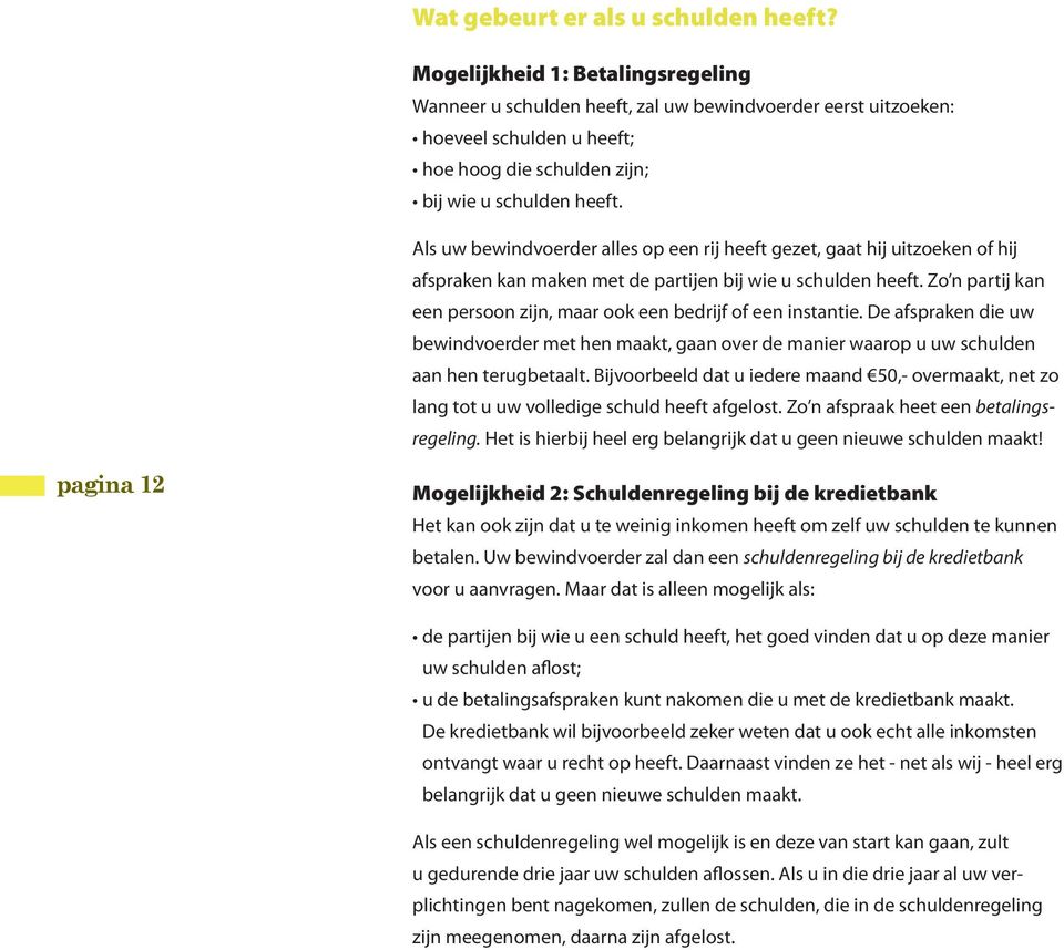 Als uw bewindvoerder alles op een rij heeft gezet, gaat hij uitzoeken of hij afspraken kan maken met de partijen bij wie u schulden heeft.