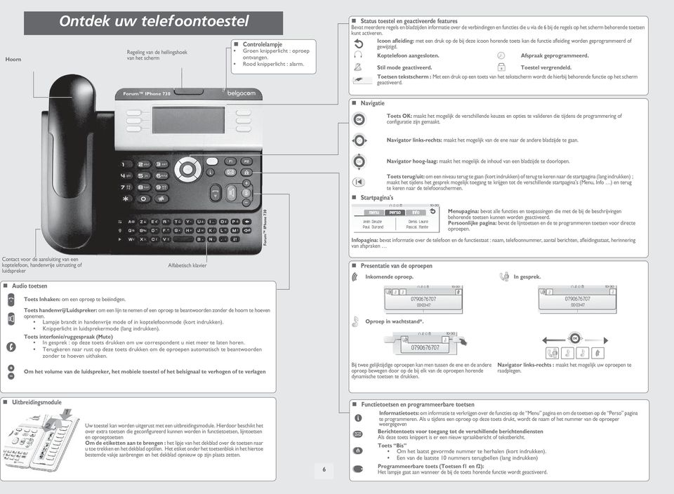 Icoon afleiding: met een druk op de bij deze icoon horende toets kan de functie afleiding worden geprogrammeerd of gewijzigd. Koptelefoon aangesloten. Afspraak geprogrammeerd.