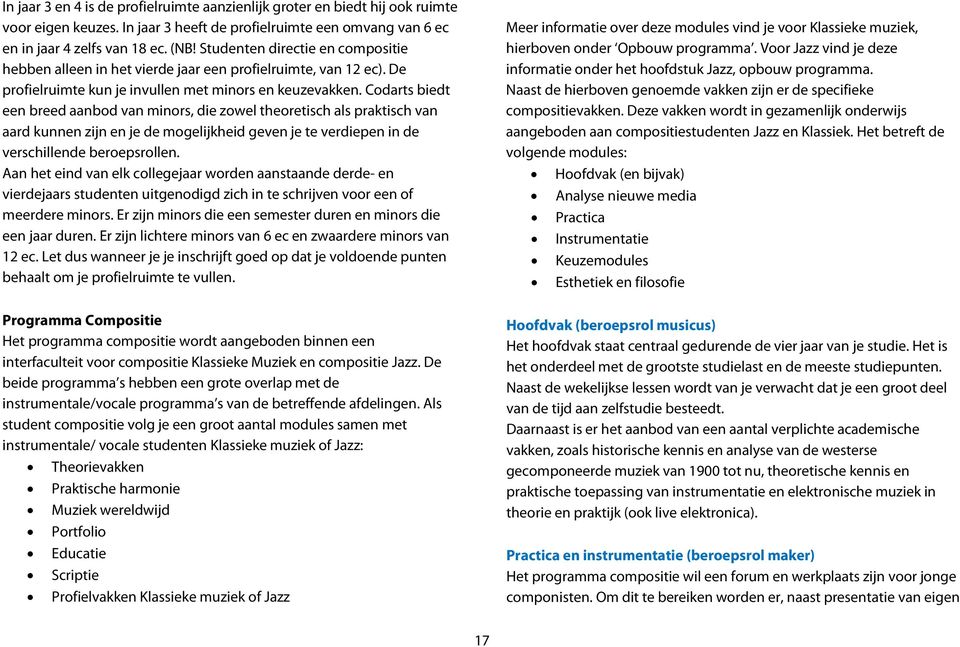 Codarts biedt een breed aanbod van minors, die zowel theoretisch als praktisch van aard kunnen zijn en je de mogelijkheid geven je te verdiepen in de verschillende beroepsrollen.