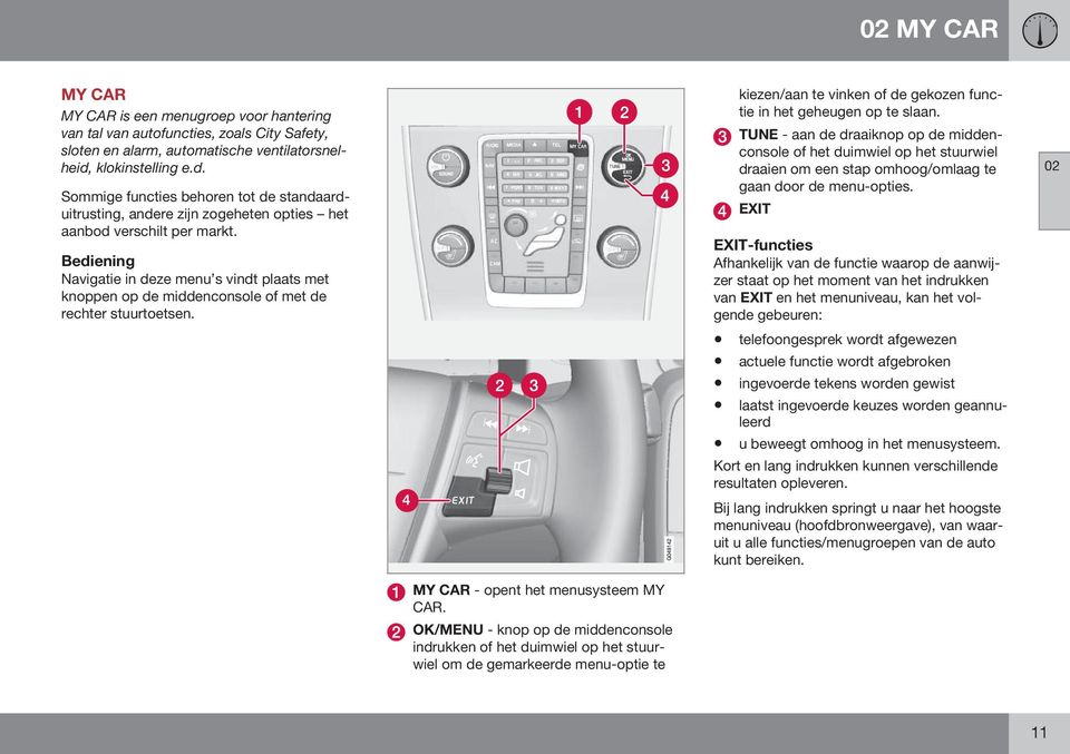 Bediening Navigatie in deze menu s vindt plaats met knoppen op de middenconsole of met de rechter stuurtoetsen. kiezen/aan te vinken of de gekozen functie in het geheugen op te slaan.