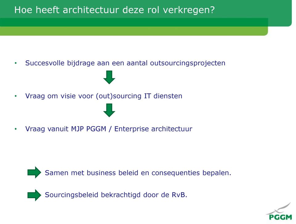 visie voor (out)sourcing IT diensten Vraag vanuit MJP PGGM / Enterprise