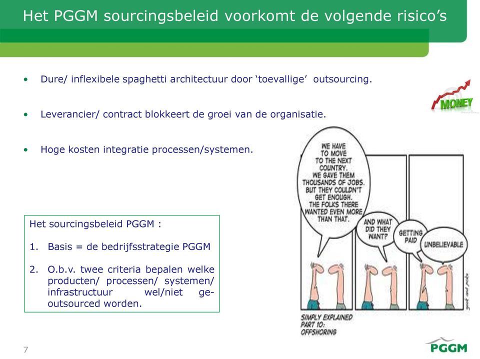 Hoge kosten integratie processen/systemen. Het sourcingsbeleid PGGM : 1.