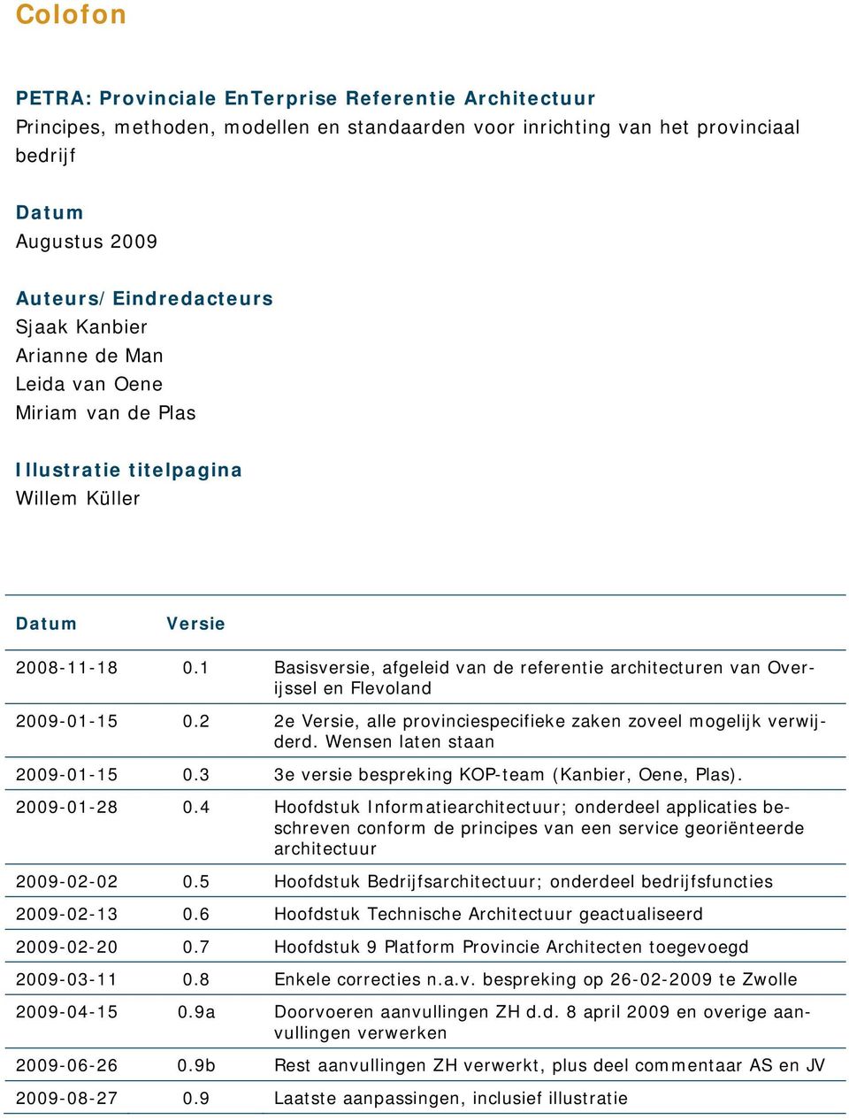 1 Basisversie, afgeleid van de referentie architecturen van Overijssel en Flevoland 2009-01-15 0.2 2e Versie, alle provinciespecifieke zaken zoveel mogelijk verwijderd.