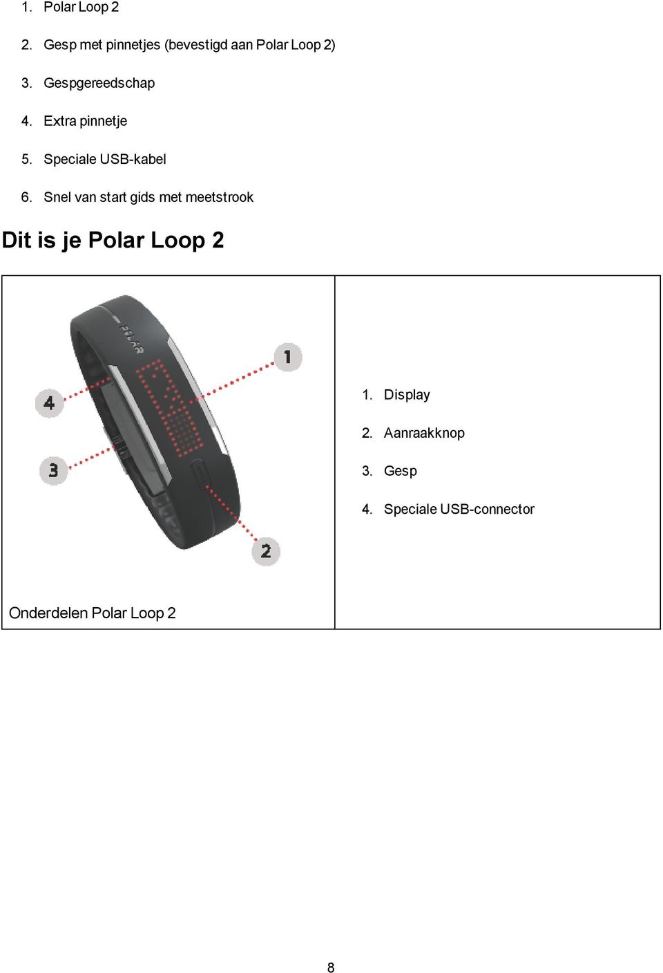 Gespgereedschap 4. Extra pinnetje 5. Speciale USB-kabel 6.