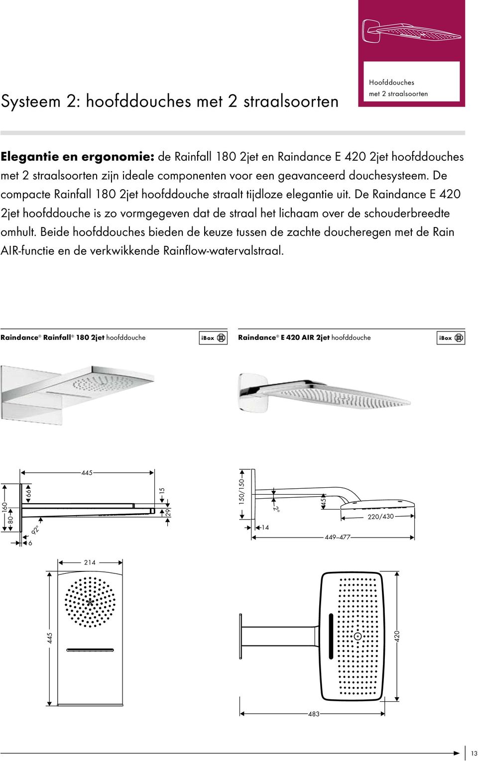 De Raindance E 420 2jet hoofddouche is zo vormgegeven dat de straal het lichaam over de schouderbreedte omhult.