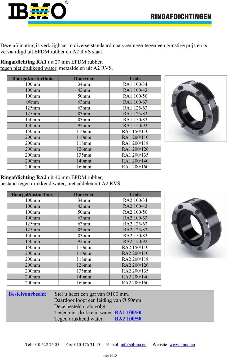 Boorgat/instortbuis Doorvoer Code 100mm 34mm RA1 100/34 100mm 43mm RA1 100/43 100mm 50mm RA1 100/50 00mm 63mm RA1 100/63 125mm 63mm RA1 125/63 125mm 83mm RA1 125/83 150mm 83mm RA1 150/83 150mm 92mm