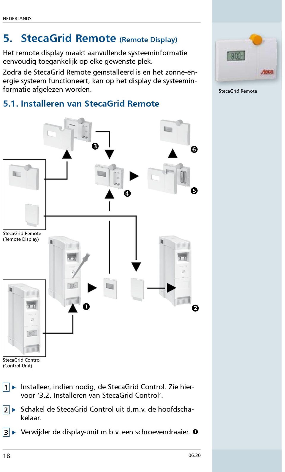 Installeren van StecaGrid Remote StecaGrid Remote StecaGrid Remote (Remote Display) StecaGrid Control (Control Unit) 1 Installeer, indien nodig, de StecaGrid