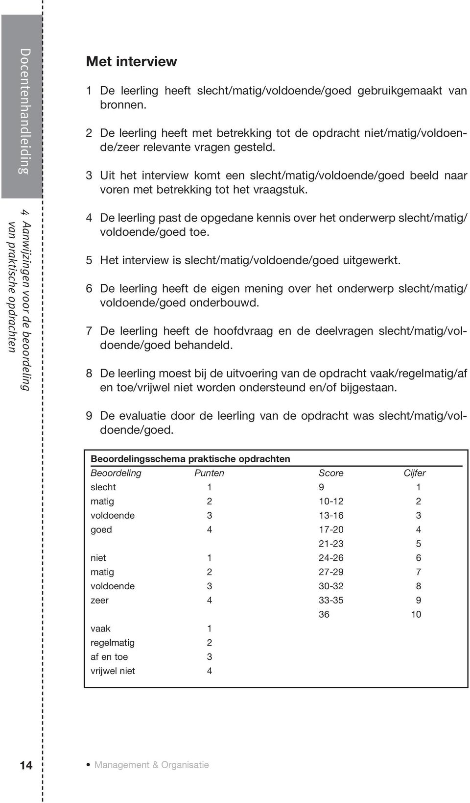 3 Uit het interview komt een slecht/matig/voldoende/goed beeld naar voren met betrekking tot het vraagstuk. 4 De leerling past de opgedane kennis over het onderwerp slecht/matig/ voldoende/goed toe.