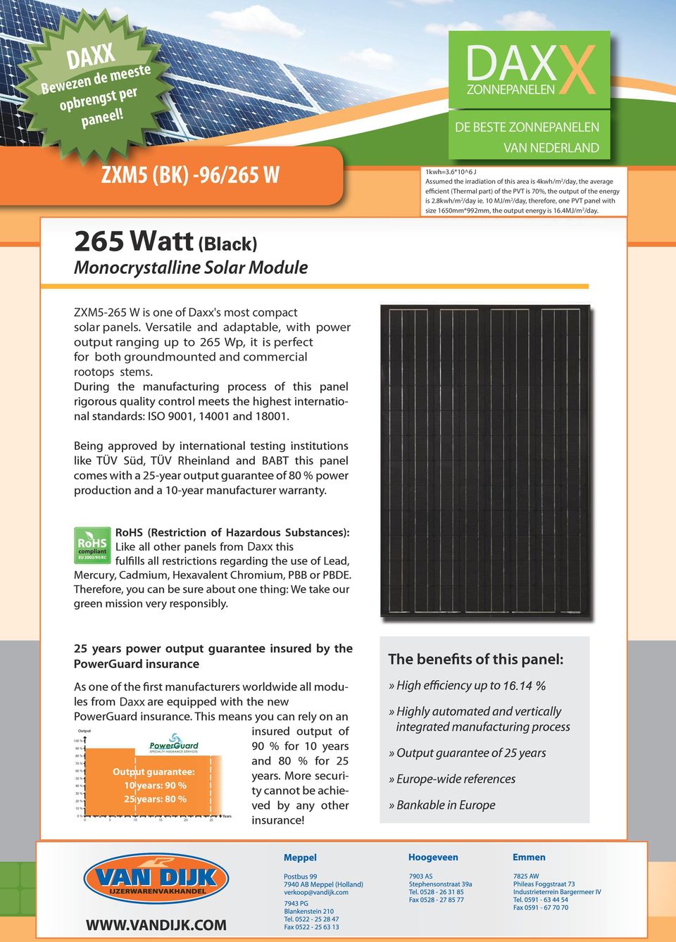 Daxx Daxx Output 100 % 90 % 80 % 70 % Output guarantee: 10 years: 90 % 25 years: 80 % 60 % 50 % 40 % 30 % 20 % 10 % 0% 0 5 10 15 20 25 Years Version Code: ZXM5-275.