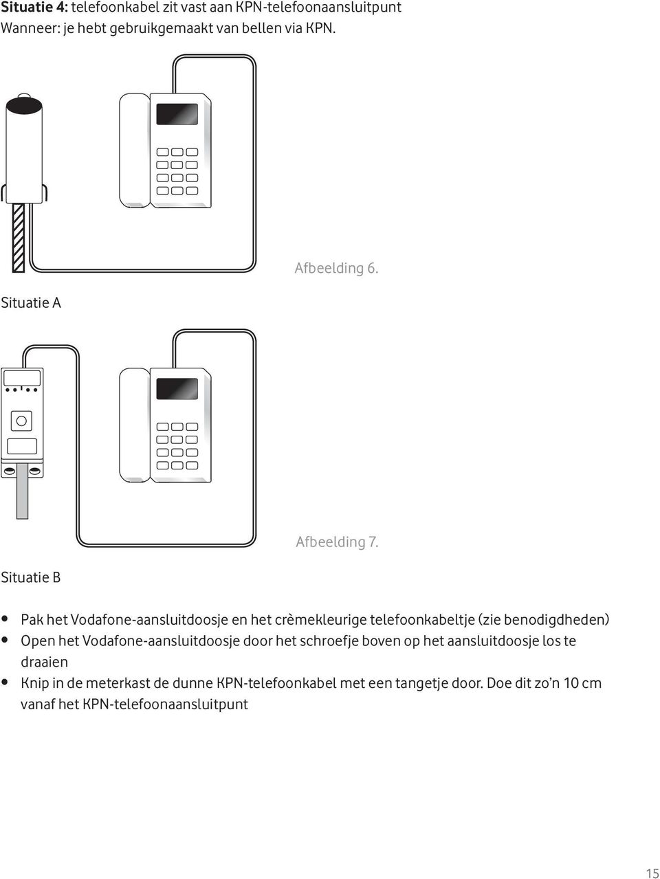 Pak het Vodafone-aansluitdoosje en het crèmekleurige telefoonkabeltje (zie benodigdheden) Open het