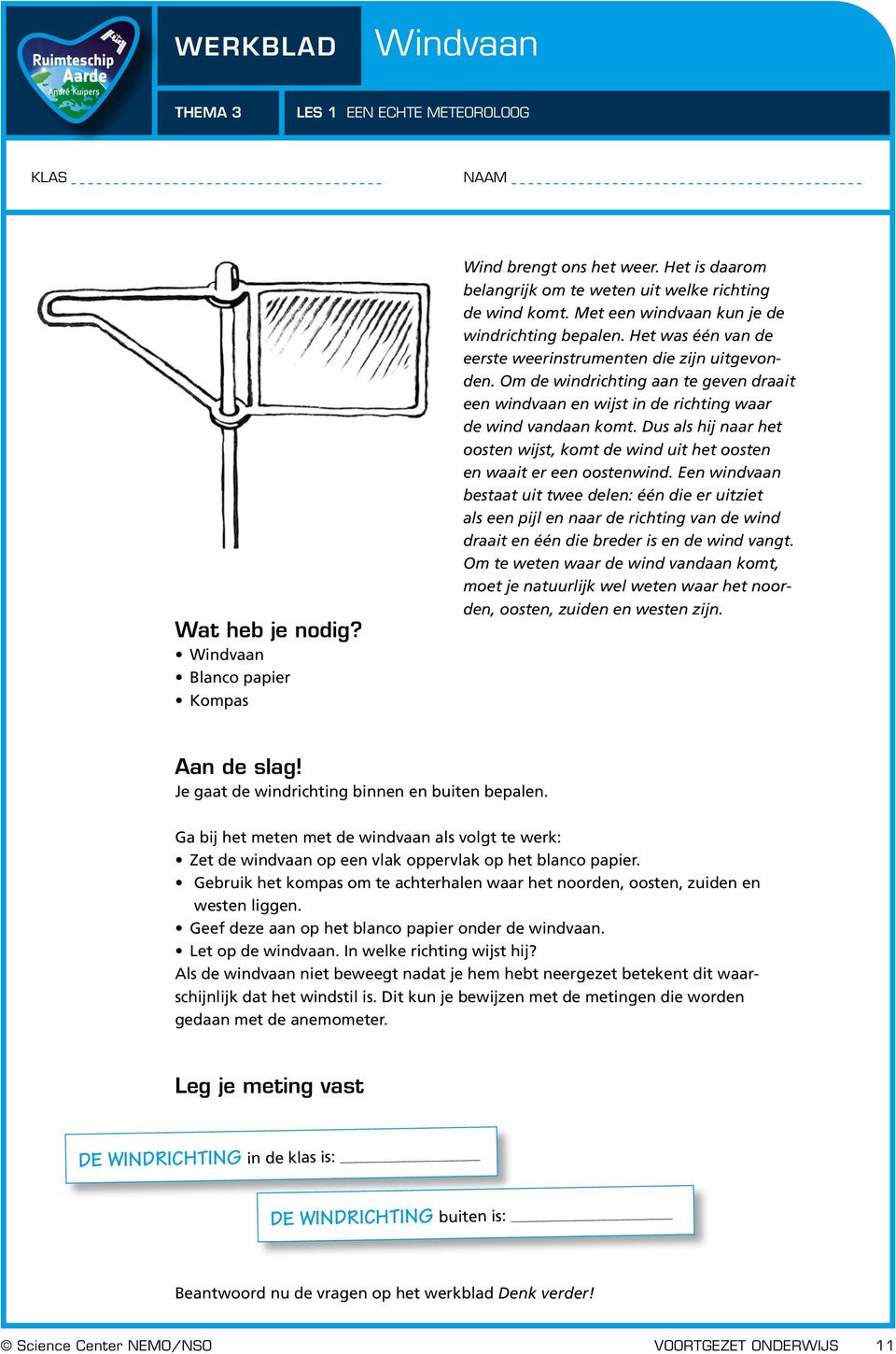 Om de windrichting aan te geven draait een windvaan en wijst in de richting waar de wind vandaan komt. Dus als hij naar het oosten wijst, komt de wind uit het oosten en waait er een oostenwind.