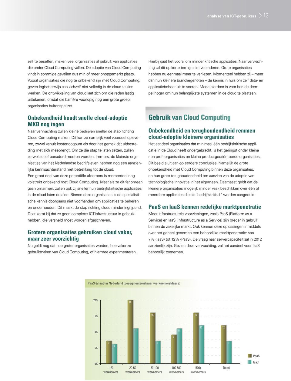 Vooral organisaties die nog te onbekend zijn met Cloud Computing, geven logischerwijs aan zichzelf niet volledig in de cloud te zien werken.