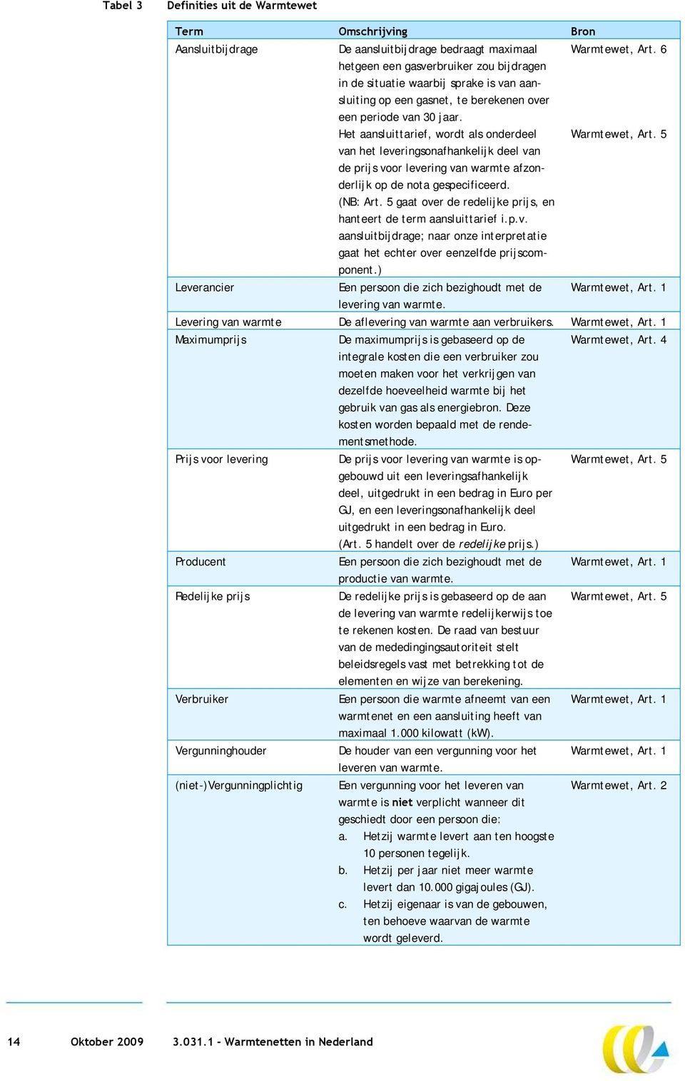 5 van het leveringsonafhankelij k deel van de prij s voor levering van warmte afzonderlij k op de nota gespecificeerd. (NB: Art. 5 gaat over de redelij ke prij s, en hanteert de term aansluittarief i.