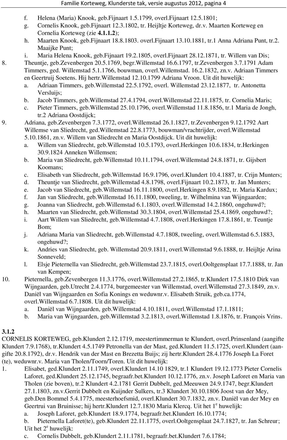 Maria Helena Knook, geb.fijnaart 19.2.1805, overl.fijnaart 28.12.1871, tr. Willem van Dis; 8. Theuntje, geb.zevenbergen 20.5.1769, begr.willemstad 16.6.1797, tr.zevenbergen 3.7.1791 Adam Timmers, ged.