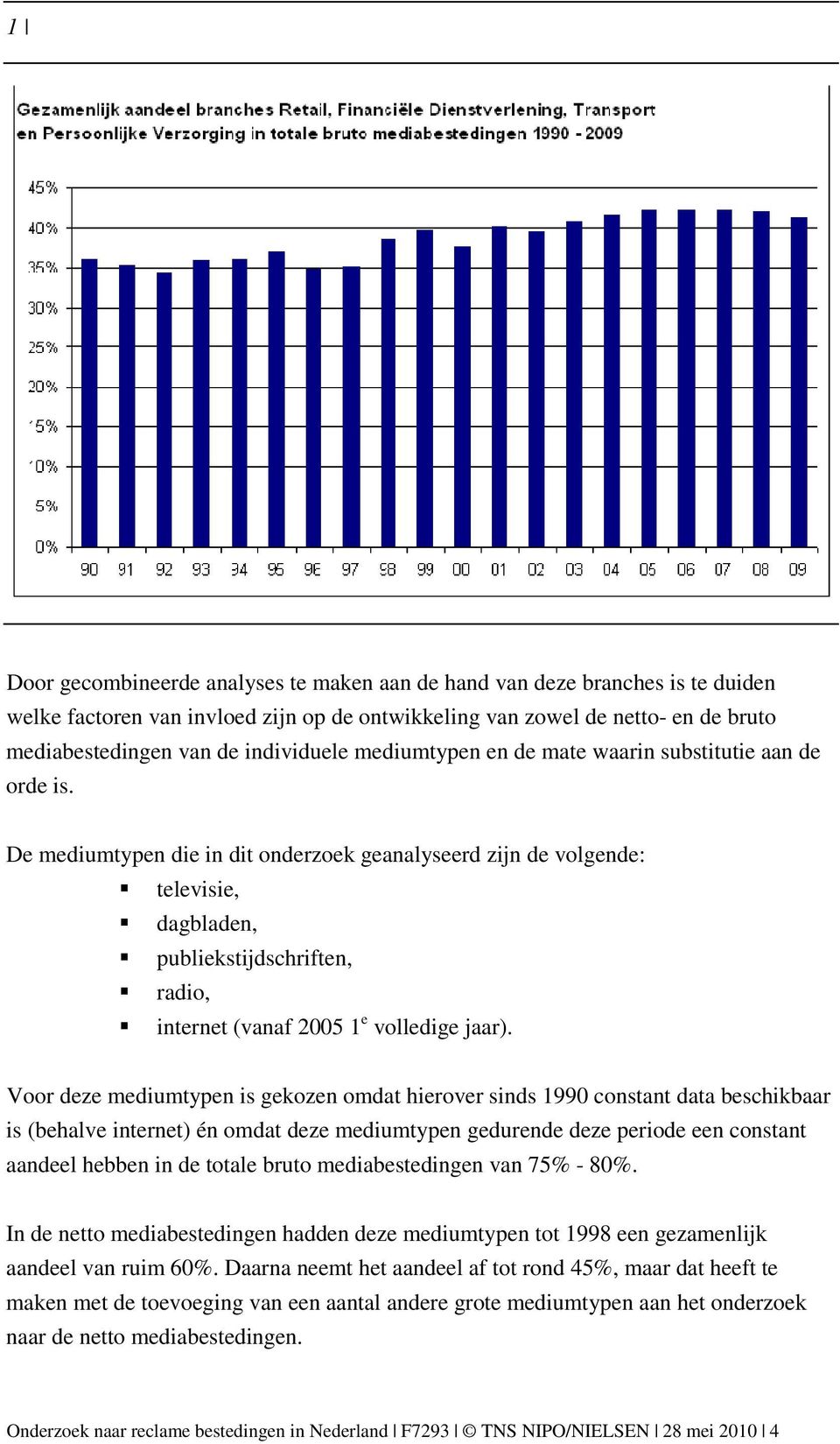 De mediumtypen die in dit onderzoek geanalyseerd zijn de volgende: televisie, dagbladen, publiekstijdschriften, radio, internet (vanaf 2005 1 e volledige jaar).