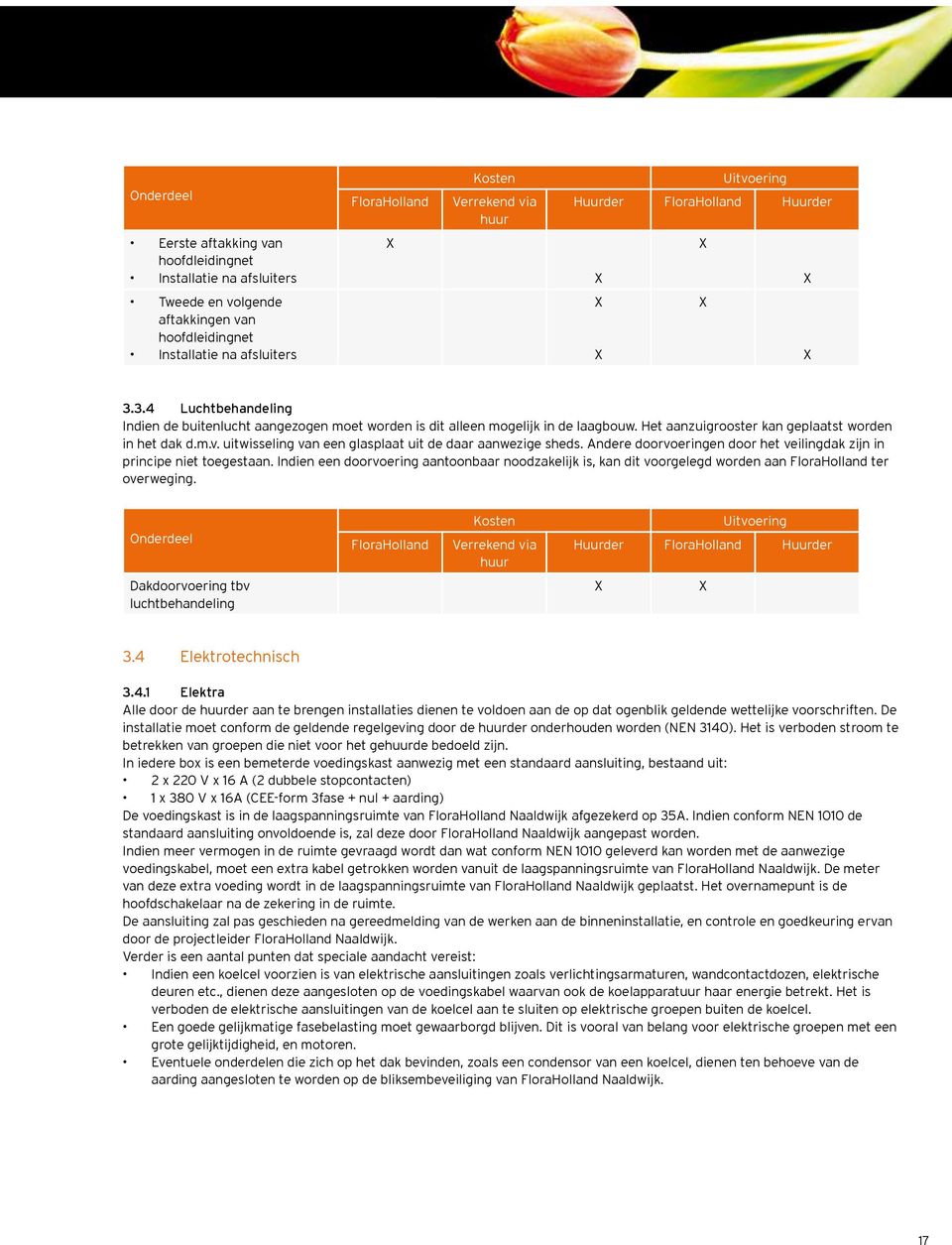 uitwisseling van een glasplaat uit de daar aanwezige sheds. Andere doorvoeringen door het veilingdak zijn in principe niet toegestaan.