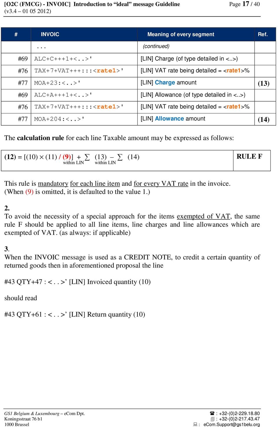 .>' [LIN] Allowance (of type detailed in <..>) #76 TAX+7+VAT+++:::<rate1>' [LIN] VAT rate being detailed = <rate1>% #77 MOA+204:<.