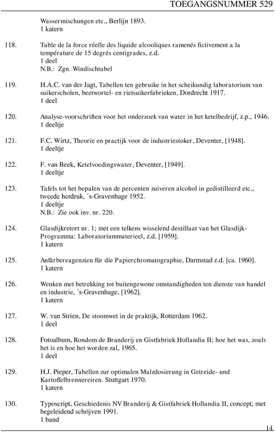 Analyse-voorschriften voor het onderzoek van water in het ketelbedrijf, z.p., 1946. 1 deeltje 121. F.C. Wirtz, Theorie en practijk voor de industriestoker, Deventer, [1948]. 1 deeltje 122. F. van Beek, Ketelvoedingswater, Deventer, [1949].
