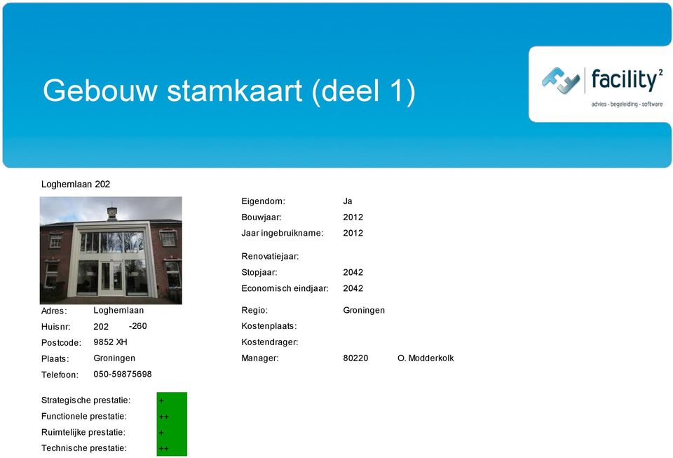 Postcode: 9852 XH Kostenplaats: Kostendrager: Database Plaats: Groningen Manager: 80220 O.