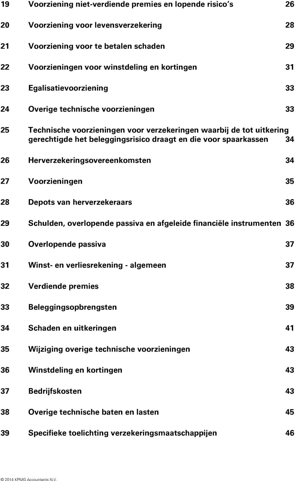 34 26 Herverzekeringsovereenkomsten 34 27 Voorzieningen 35 28 Depots van herverzekeraars 36 29 Schulden, overlopende passiva en afgeleide financiële instrumenten 36 30 Overlopende passiva 37 31