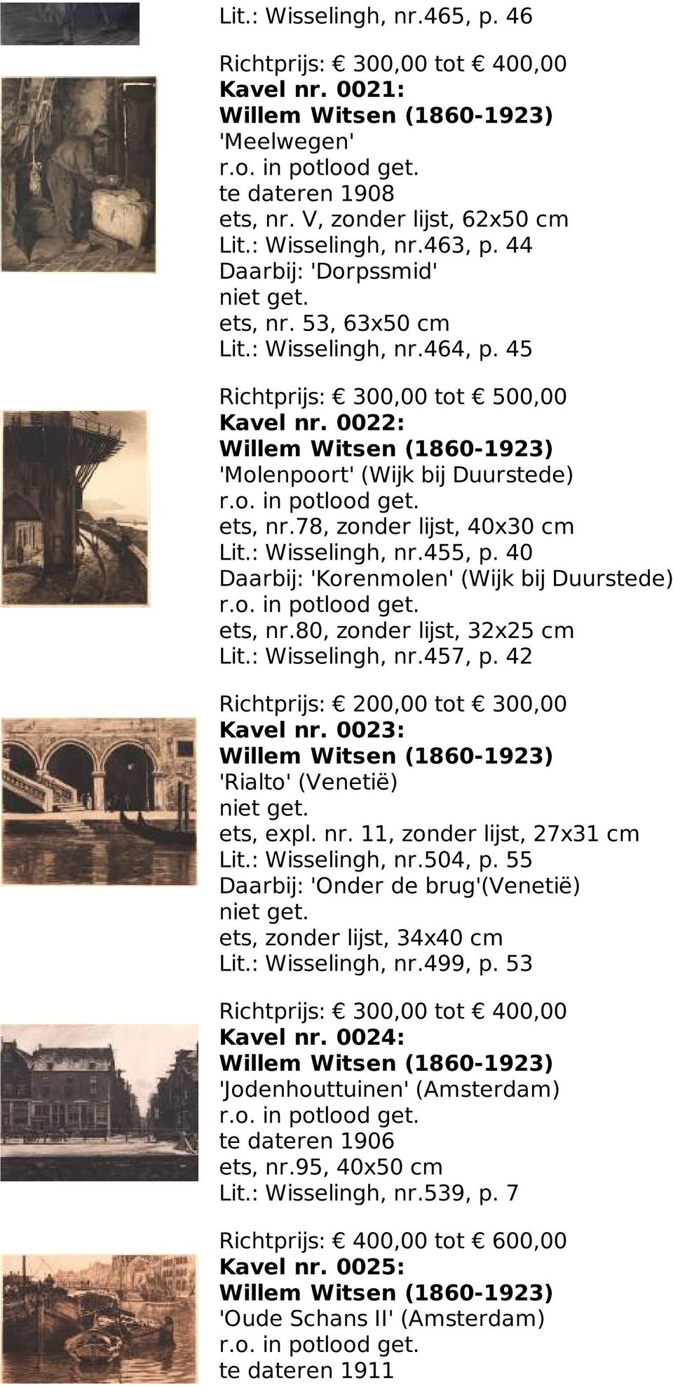 0022: Willem Witsen (1860-1923) 'Molenpoort' (Wijk bij Duurstede) r.o. in potlood get. ets, nr.78, zonder lijst, 40x30 cm Lit.: Wisselingh, nr.455, p. 40 Daarbij: 'Korenmolen' (Wijk bij Duurstede) r.