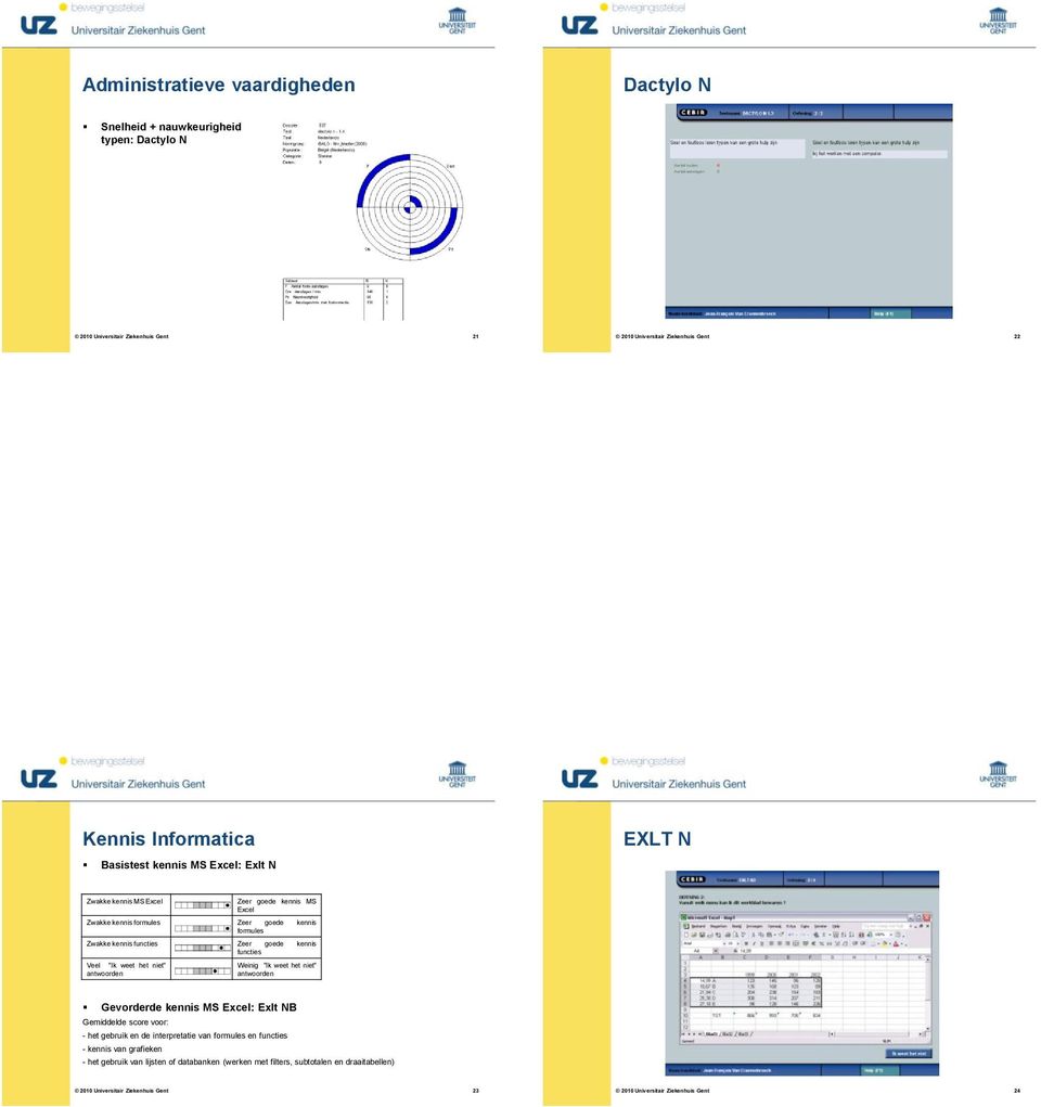 "Ik weet het niet" antwoorden Weinig "Ik weet het niet" antwoorden Gevorderde kennis MS Excel: Exlt NB Gemiddelde score voor: - het gebruik en de