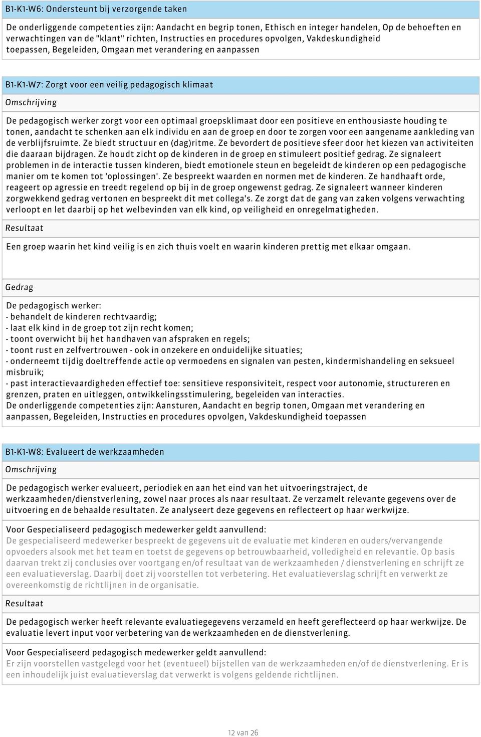 een optimaal groepsklimaat door een positieve en enthousiaste houding te tonen, aandacht te schenken aan elk individu en aan de groep en door te zorgen voor een aangename aankleding van de