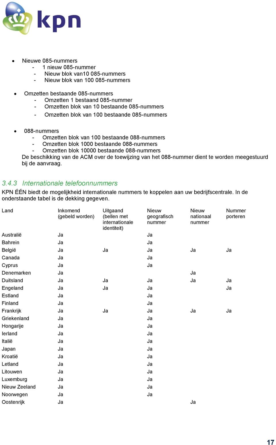 bestaande 088-nummers De beschikking van de ACM over de toewijzing van het 088-nummer dient te worden meegestuurd bij de aanvraag. 3.4.