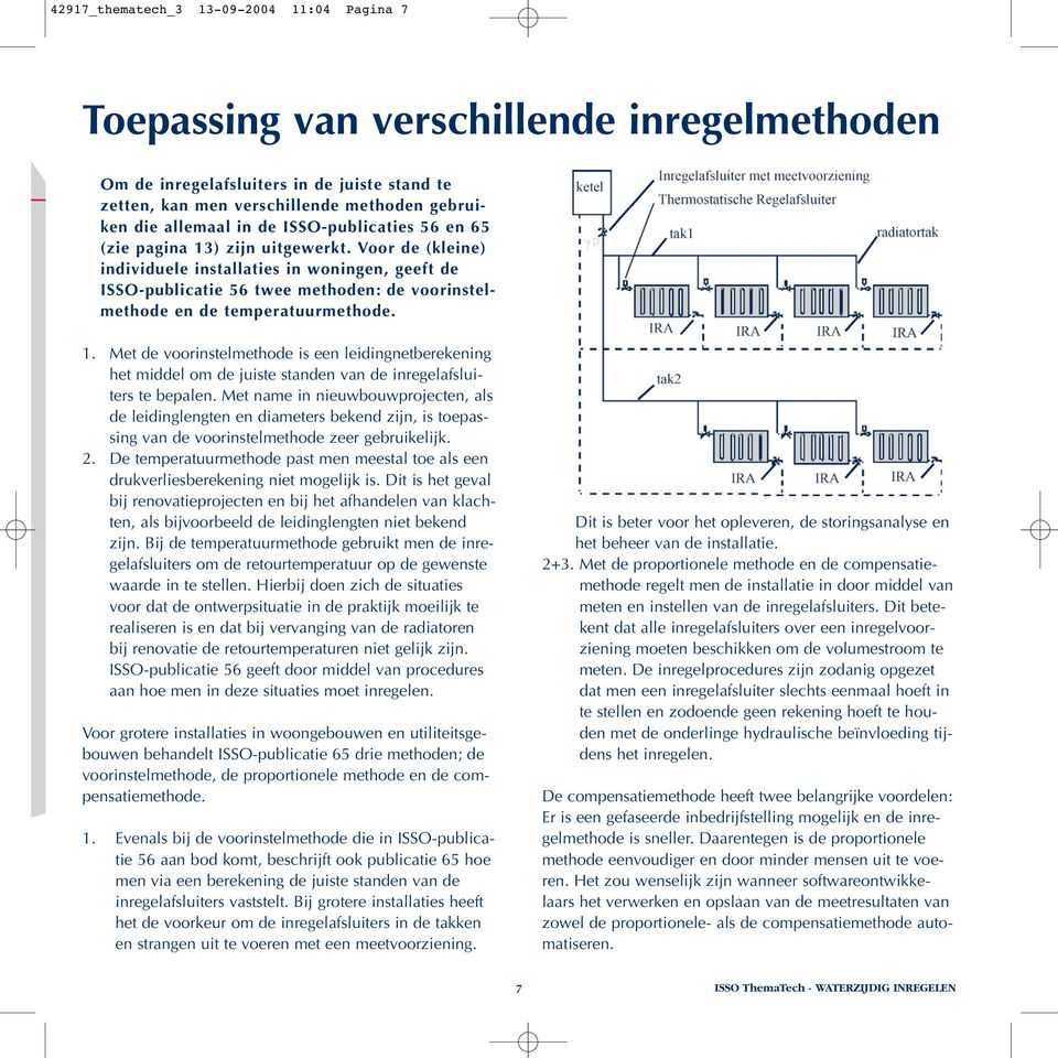 Voor de (kleine) individuele installaties in woningen, geeft de ISSO-publicatie 56 twee methoden: de voorinstelmethode en de temperatuurmethode. 1.