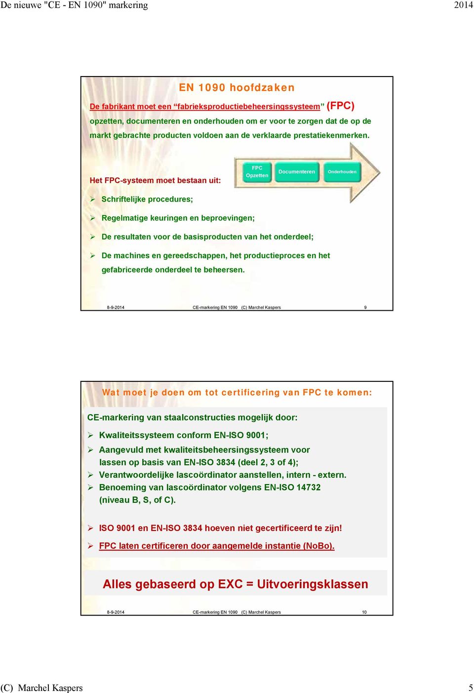 Het FPC-systeem moet bestaan uit: FPC Opzetten Documenteren Onderhouden Schriftelijke procedures; Regelmatige keuringen en beproevingen; De resultaten voor de basisproducten van het onderdeel; De