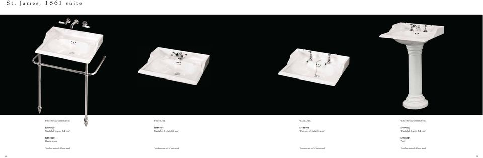 3-gats 64 cm* SJBS1000 Basin stand SJ186104 Zuil *leverbaar met zuil of basin stand *leverbaar